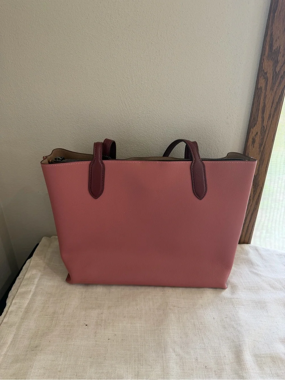 Coach Willow Tote With Pink Colorblock Coated Canvas Leather